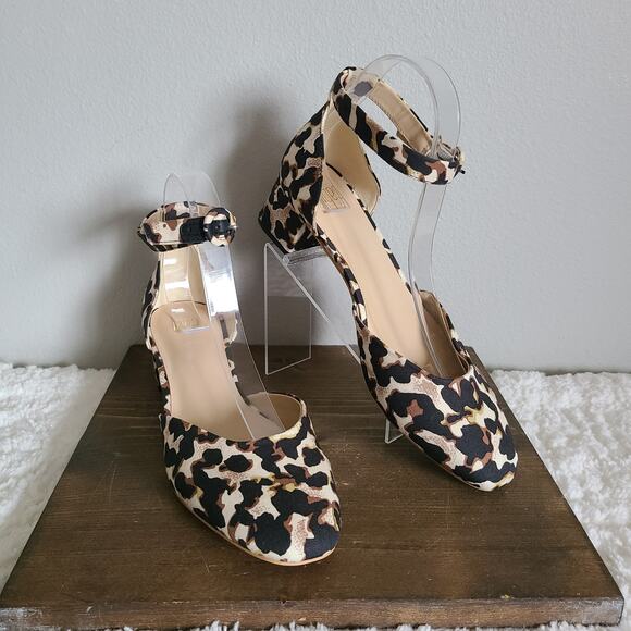 CAbi Shoes - Cabi Kiki Ankle Strap Brown Black Leopard Print Heel Sandals Size 9
